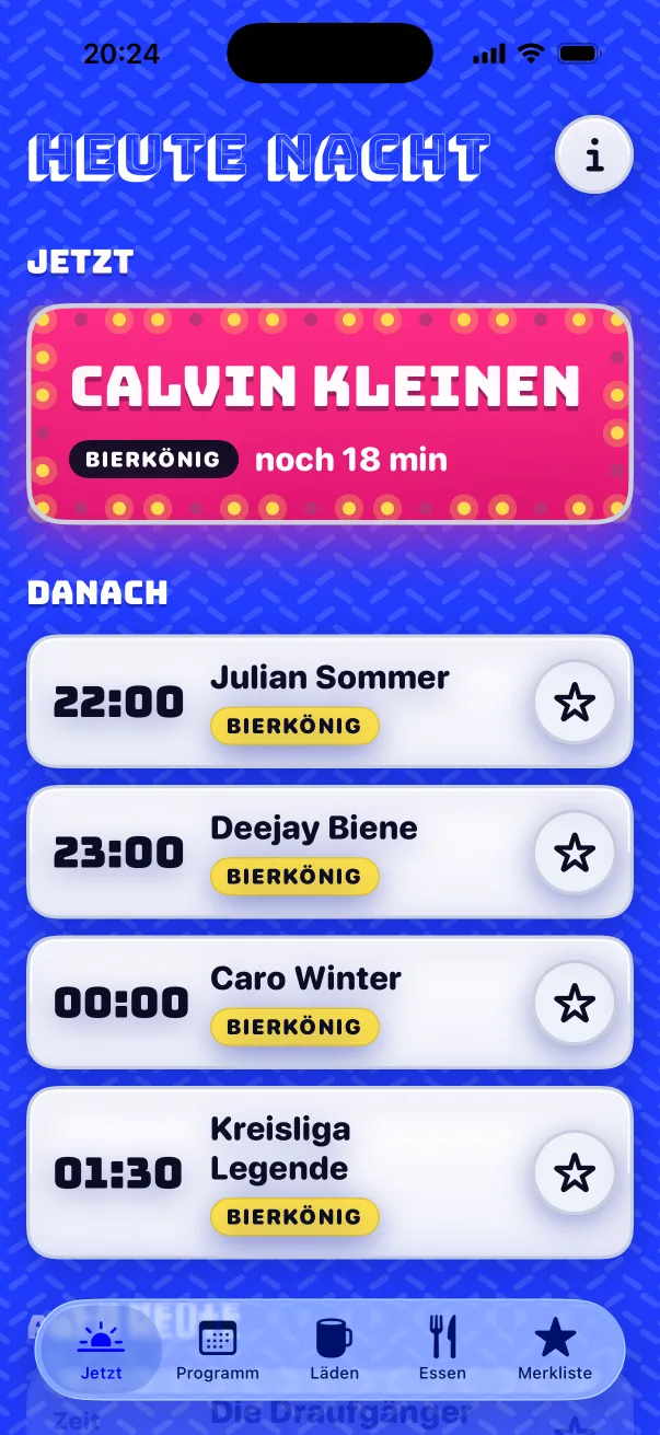 „Heute Nacht“: Jetzt spielt Calvin Kleinen im Bierkönig, danach Julian Sommer um 22 Uhr, Deejay Biene um 23 Uhr und Caro Winter um Mitternacht.